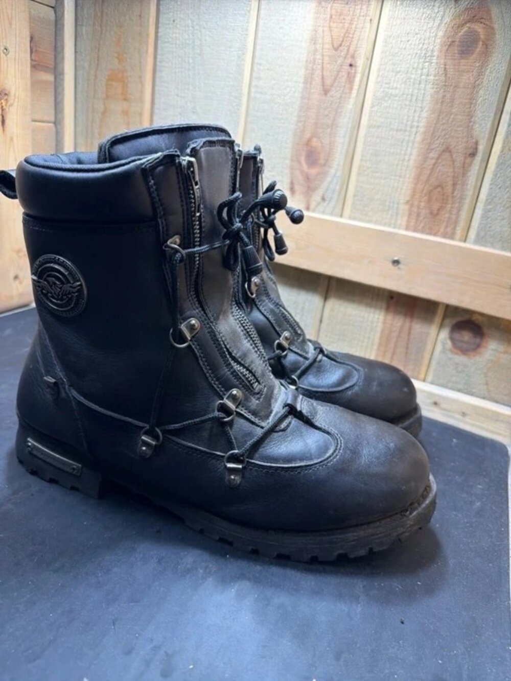 Milwaukee MBM9075 Men's Black Leather 6-Inch Plain Toe Dual Zipper Motorcycle Bo